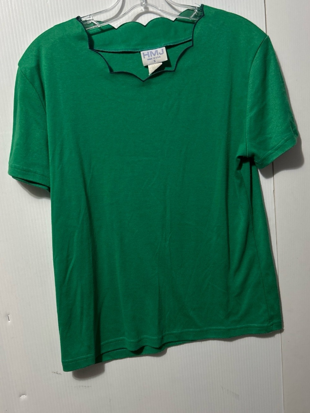 H&M Emerald Green Short Sleeve Tee with Scalloped Neckline